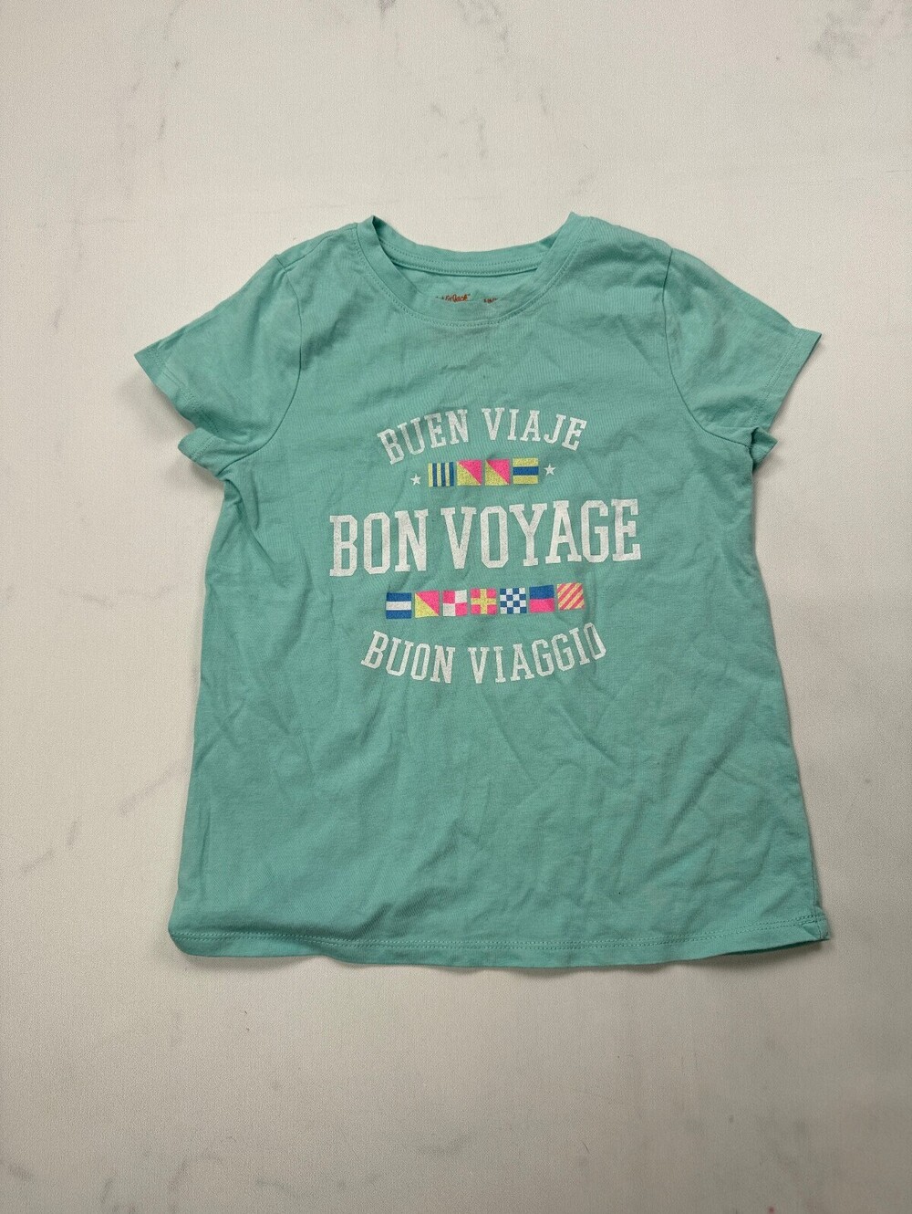 Cat & Jack Bon Voyage T Shirt Aqua 2010s Graphic - Girls 6/7
